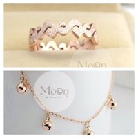 Mo0n- Combo nhẫn sóng + lắc chân lúc lắc vàng hồng