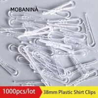 Mobanina 1000 Chiếc Kẹp Áo Sơ Mi Nhựa, Có Răng Chống Trơn Trượt 38 Mm Áo Pin, Nóng Trong Suốt Trắng Hình Chữ U Kẹp May Đóng Gói