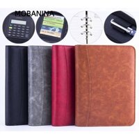 Mobanina A5 Sổ tay lá rời, Nhật ký học sinh bằng da PU có khóa kéo, Nhẫn đựng thẻ di động có máy tính Cuộc họp Memo Book Du lịch