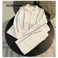 Mobanina Full Tay, Bộ hai mảnh ấm cúng Áo khoác dây kéo, Bộ quần thường ngày đa năng 2025