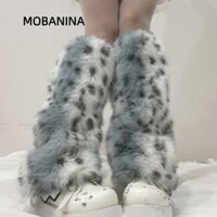 Mobanina Lông Chân Ấm, Bông Tai Kẹp Dày Sang Trọng Quần Legging Giày Bốt, Cô Gái Cay Da Báo In Hình Mùa Đông Ấm Áp Tất Bắp Chân