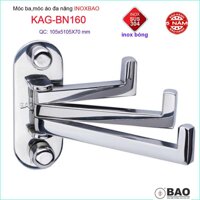 Móc 3 Inox Bảo KAG-BN160, móc xoay 180 độ treo đồ nhà tắm SUS304 thiết kế tuyệt đẹp sang trọng tinh tế đến từng chi tiết