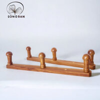 Móc Áo Gỗ Treo Tường Ngang 3 Núm Màu Nâu - Gỗ Song Bản