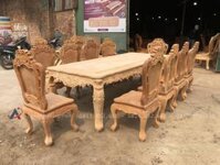 Mộc bàn ăn hoàng gia 10 ghế louis hoa lá tây không tay gỗ gõ đỏ (Anh Chính, Quảng Ninh)