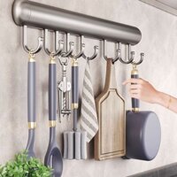 Móc bếp không cần khoan, thanh treo, giá lưu trữ bếp, giá đỡ nồi thìa, móc nhôm không gian, tổ chức treo tường