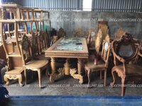 Mộc Bộ Bàn Ăn Cù Lá Gỗ Gụ Mật 8 Ghế 1 Bàn Gỗ Hàng Siêu Kỹ
