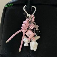 Móc chìa khóa Kitty CYBERLINX, Mặt dây chuyền túi dệt màu hồng Kawaii, Phụ kiện trang sức Dây da thỏ Ba lô Trang trí túi Y2k Quyến rũ Quà tặng nhỏ