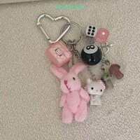 Móc chìa khóa MOCHO Kitty, Mặt dây chuyền túi dệt màu hồng Kawaii, Ba lô thỏ ngọt ngào Trang trí dây da Y2k Túi quyến rũ bé gái