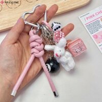 Móc chìa khóa NBANLIKE Kitty, Mặt dây chuyền túi dệt màu hồng Kawaii, Dây da thỏ ngọt ngào Trang trí ba lô Y2k Túi quyến rũ Mặt dây chuyền chìa khóa xe hơi