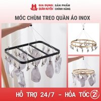 Móc chùm phơi đồ 24 và 26 móc inox cao cấp không hoen gỉ, Mắc kẹp treo quần áo đa năng cho gia đình 8842 8844