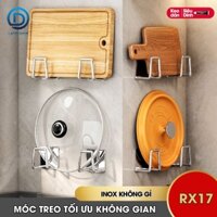 Móc dán tường nhà bếp đa năng RX17 gác nắp nồi, đồ gác nắp vung nồi, treo thớt, treo rổ rá, chất liệu INOX không rỉ