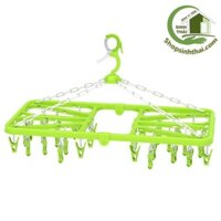 Móc dù treo phơi quần áo trẻ em Famyli 32 kẹp, xoay 360 độ, móc dù xếp gọn hình chữ nhật 68 x 34 cm