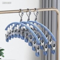 MÓC KẸP INOX MÀU HÌNH VÒNG CUNG GỒM 10 KẸP CÁCH ĐỀU NHAU, DỄ DÀNG PHƠI VÀ TREO VỚ TẤT, KHẨU TRANG, ĐỒ LÓT ĐA NĂNG, CHẤT LIỆU INOX CAO CẤP SIÊU BỀN