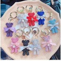 Móc Khoá Bearbrick Đính Đá Kèm Nơ, Móc Khoá Hình Gấu Dễ Thương Phụ kiện Túi Xách, Móc Khoá Ô Tô