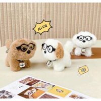 Móc khóa búp bê chó con bằng vải nhung có kính, búp bê hoạt hình chữa bệnh mềm mại và dễ thương