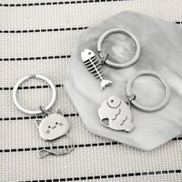 Móc khóa cá bằng thép không gỉ hình xương cá mèo, cá tính, phù hợp cho bạn bè, cặp đôi, túi xách, móc khóa hoạt hình