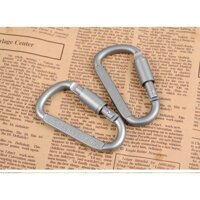 Móc khóa Carabiner hình chữ D bằng hợp kim nhôm màu xám bạc, móc khóa du lịch đa năng