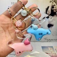 Móc khóa cát lỏng sáng tạo, ngôi sao năm cánh, móc khóa xe nổi hoạt hình thế giới đại dương, mặt dây chuyền túi