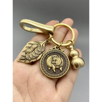 Móc khóa cung hoàng đạo bằng đồng, một chiếc lá mang lại sự giàu có, quà tặng cá nhân hóa sáng tạo cho nam và nữ, mặt dây chuyền ô tô hình bầu khắc