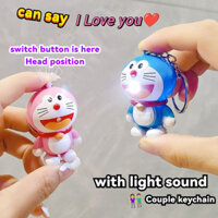 Móc khóa đồ chơi Doraemon có thể nói ILOVEYOU, mặt dây chuyền mèo Jingle, trang trí treo túi cặp đôi, quà tặng đồng hành tay cho Ngày Valentine