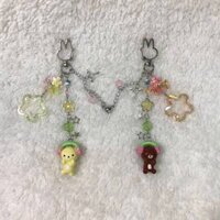 Móc khoá đôi handmade hình gấu Rilakkuma và Korilakkuma tai nghe dâu tây lấp lánh dễ thương