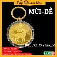 Móc Khóa Đồng Xu 12 Con Giáp Khắc Hình Con Giáp MÙI -DÊ  Phong Thủy May Mắn độc đáo, Chất Liệu Niken Mạ Vàng Sáng Bóng