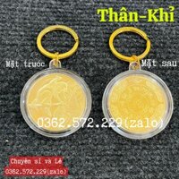 Móc Khóa Đồng Xu 12 Con Giáp Mạ Vàng Treo Oto, Xe Máy Phong Thủy - THÂN-KHỈ