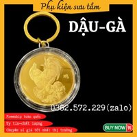 Móc Khóa Đồng Xu 12 Con Giáp Khắc Hình Con Giáp DẬU-GÀ  Phong Thủy May Mắn độc đáo, Chất Liệu Niken Mạ Vàng Sáng Bóng