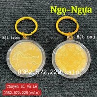 Móc Khóa Đồng Xu 12 Con Giáp Mạ Vàng Treo Oto, Xe Máy Phong Thủy - NGỌ-NGỰA