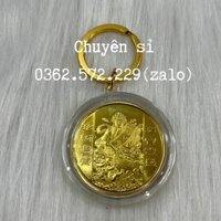 Móc khóa Đồng Xu Phong Thủy Thần Tài - Cá chép - Quà tặng phong thủy cầu bình an Tặng Kèm Túi Phúc - Lộc Đỏ Phong Thủy May Mắn - xu kèm móc khóa