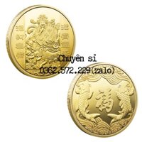 Móc khóa Đồng Xu Phong Thủy Thần Tài - Cá chép - Quà tặng phong thủy cầu bình an Tặng Kèm Túi Phúc - Lộc Đỏ Phong Thủy May Mắn - xu không