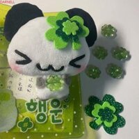 Móc khóa gấu trúc may mắn DARNELL, Mặt dây chuyền túi phong cách cổ điển Mặt dây chuyền cỏ ba lá, Quà tặng trẻ em Hoạt hình Thú nhồi bông 10cm Móc khóa búp bê sang trọng Ba lô