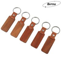 Móc Khóa Gỗ BVROU, Gỗ Gỗ Chưa Hoàn Thành Gỗ, Da Hình Chữ Nhật Móc Khóa Da DIY Khắc Quà Tặng