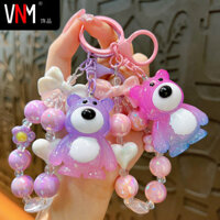 Móc khóa hạt dâu tây hình gấu gradient sáng tạo, móc khóa dây dễ thương tinh tế, mặt dây chuyền túi, quà tặng nhỏ