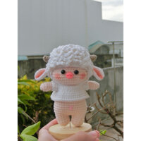 Móc khoá len bé heo ú đội mũ cừu mặc áo dễ thương