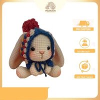 Móc khóa len handmade bé thỏ đội mũ len 10*12cm Maxnuchi