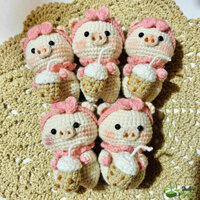 Móc khóa len handmade heo trà sữa