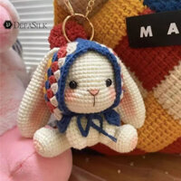 Móc khóa len handmade MIRA bé thỏ đội mũ len, móc khóa len dễ thương, thú len bằng len handmade tặng người yêu
