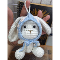 Móc khoá len Handmade - Thú bông len - Thỏ tai dài đội mũ - Thỏ bà đội mũ bà già
