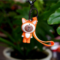 Móc khóa line friends, móc khóa gấu brown cosplay chú cáo, móc khóa gấu nâu dễ thương.