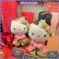 Móc khóa mèo con WISHAWEO, Matcha Kimono Nhồi bông sang trọng Hello Kitty Pendent, Phụ kiện túi Kawaii Túi Sanrio mềm Quà tặng mặt dây chuyền
