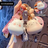 Móc khóa mèo dễ thương chính hãng Baimao, móc khóa xe hơi panda unisex, mặt dây chuyền cặp đôi tinh tế