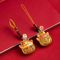 Móc Khóa Mèo May Mắn Bằng Đồng Thau Nguyên Chất, Mặt Dây Chuyền Chìa Khóa Xe Hơi, Mặt Dây Chuyền Tinh Tế Cao Cấp, Vàng C