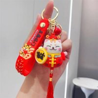 Móc khóa mèo thần tài may mắn có chuông cao cấp đẹp cute hình thú dễ thương phụ kiện túi xách MK7 - Rockcow - 1