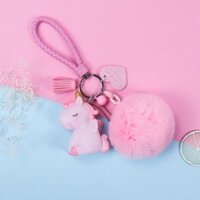 MÓC KHÓA NGỰA PONY XÍCH NHỰA KÈM BÔNG