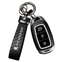 Móc Khóa Ô Tô Bằng Da Sợi Carbon Nội Thất Chìa Khóa Fob Chống Mất Chữ D Cho Xe Đạp Peugeot 206 307 308 2008 4008 5008 508 408