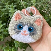 Móc khóa thú cưng theo yêu cầu thêu len nổi thêu xù punch needle làm quà tặng