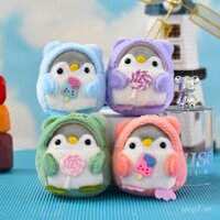 Móc khóa túi charm hình chim cánh cụt kẹo mút dễ thương, búp bê máy vuốt, bó hoa búp bê