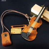 Móc khóa Violin AHMED, Mặt dây chuyền Violin Mini thủ công bằng da, Dụng cụ âm nhạc tinh tế độc đáo Túi dây buộc Mặt dây chuyền Chìa khóa / túi trang trí