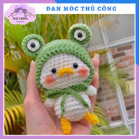 Móc khoá vịt con đội mũ ếch handmade bằng len, dệt kim, đan tay, làm quà tặng trang trí đáng yêu
